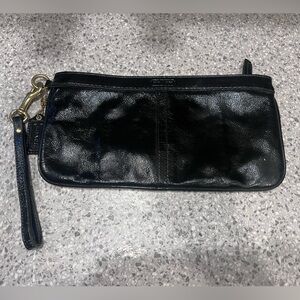 Vintage Coach black patent leather wristlet. Black Leather Wristlet Clutch